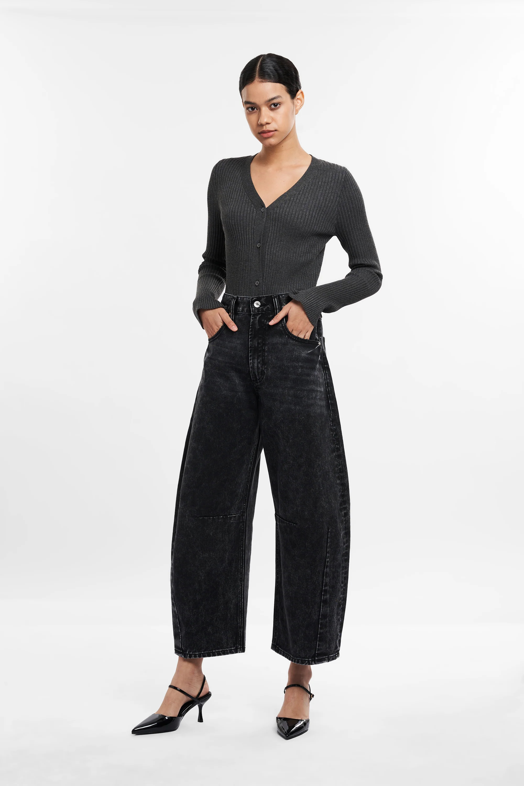 Super High Rise Ankle Tailored Barrel Leg Jeans | BAYEAS