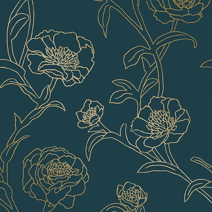 Tempaper Peacock Blue & Metallic Gold Peonies Removable Peel and Stick Floral Wallpaper, 20.5 in ... | Amazon (US)