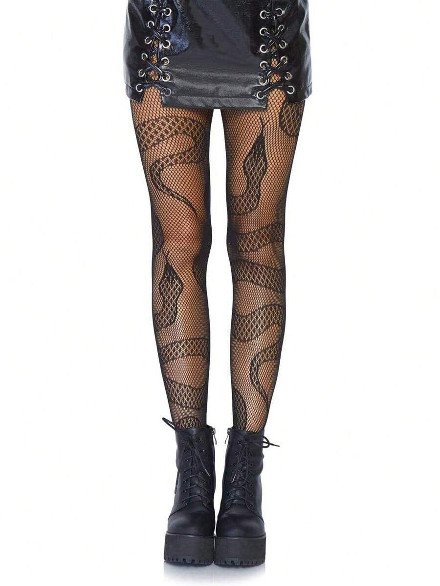1pair Women Snake Print Fashionable Fishnet Tights For Daily Life | SHEIN