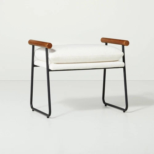 Cushioned Metal & Wood Ottoman - Cream/Black - Hearth & Hand with Magnolia | eBay US