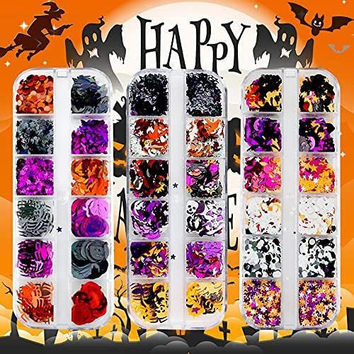 Halloween Nail Art Glitters, 3 Boxes 3D Holographic Halloween Confetti Glitter Skull Spider Pumpk... | Amazon (US)