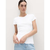 M&S Cotton Rich Ribbed Lettuce Edge T-Shirt White | Marks & Spencer (UK)