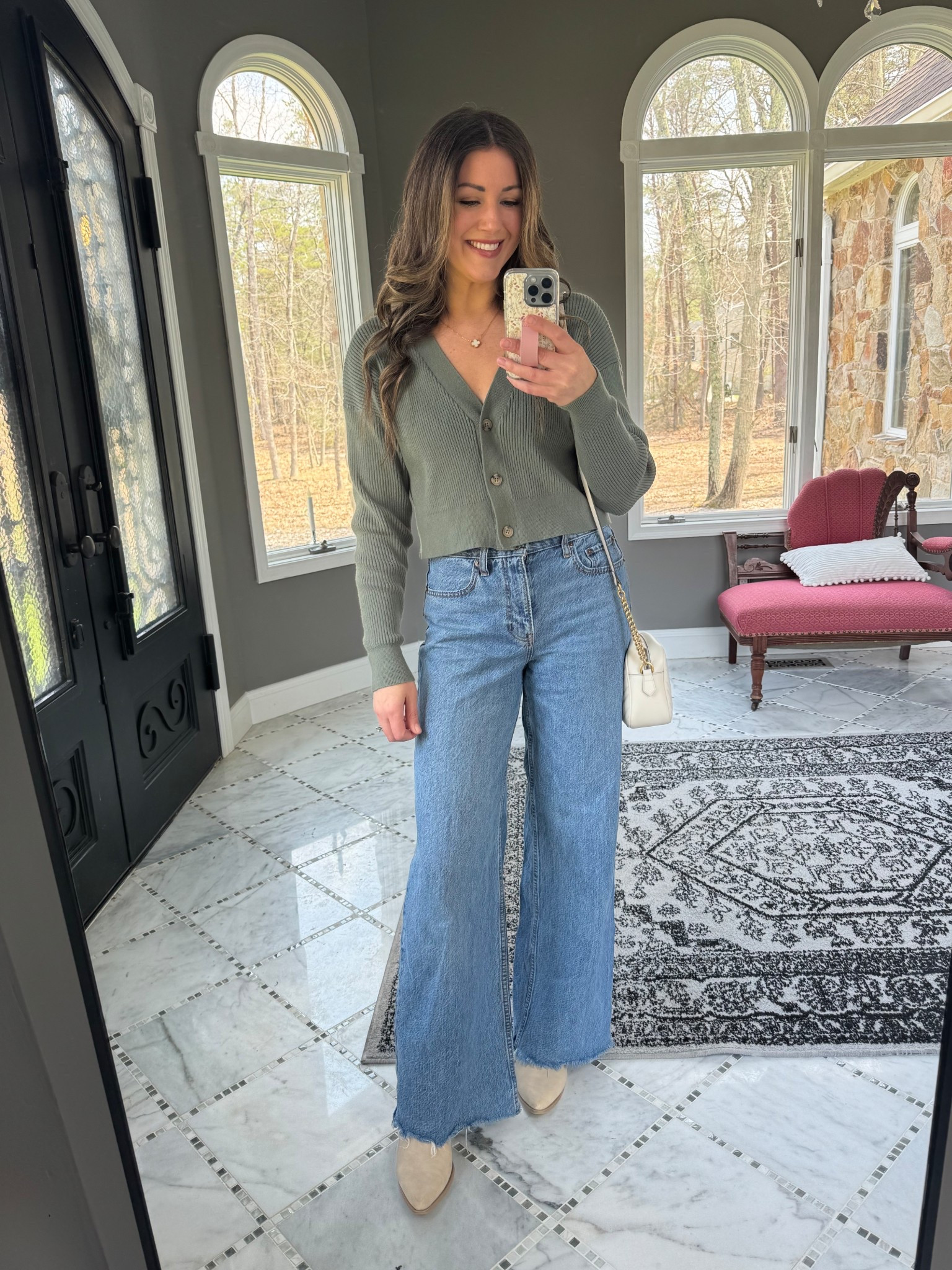 OOTD 🌿

casual spring outfit, wide leg jeans outfit, green cardigan outfit, cropped cardigan styling, western booties outfit, everyday mom outfit, effortless style, casual chic outfit, spring fashion inspo, neutral outfit with color, designer bag outfit, Gucci Marmont outfit

#LTKOver40 #LTKSeasonal #LTKootd