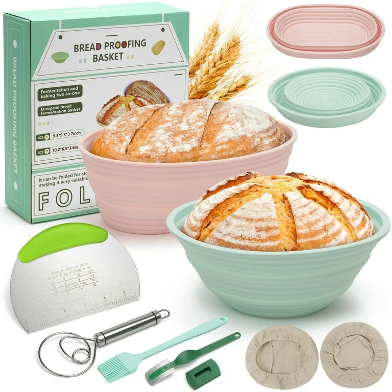 LotFancy Silicone Banneton Bread Proofing Baskets w/Liners, 9" Round&10" Oval, Sourdough Starter ... | Walmart (US)