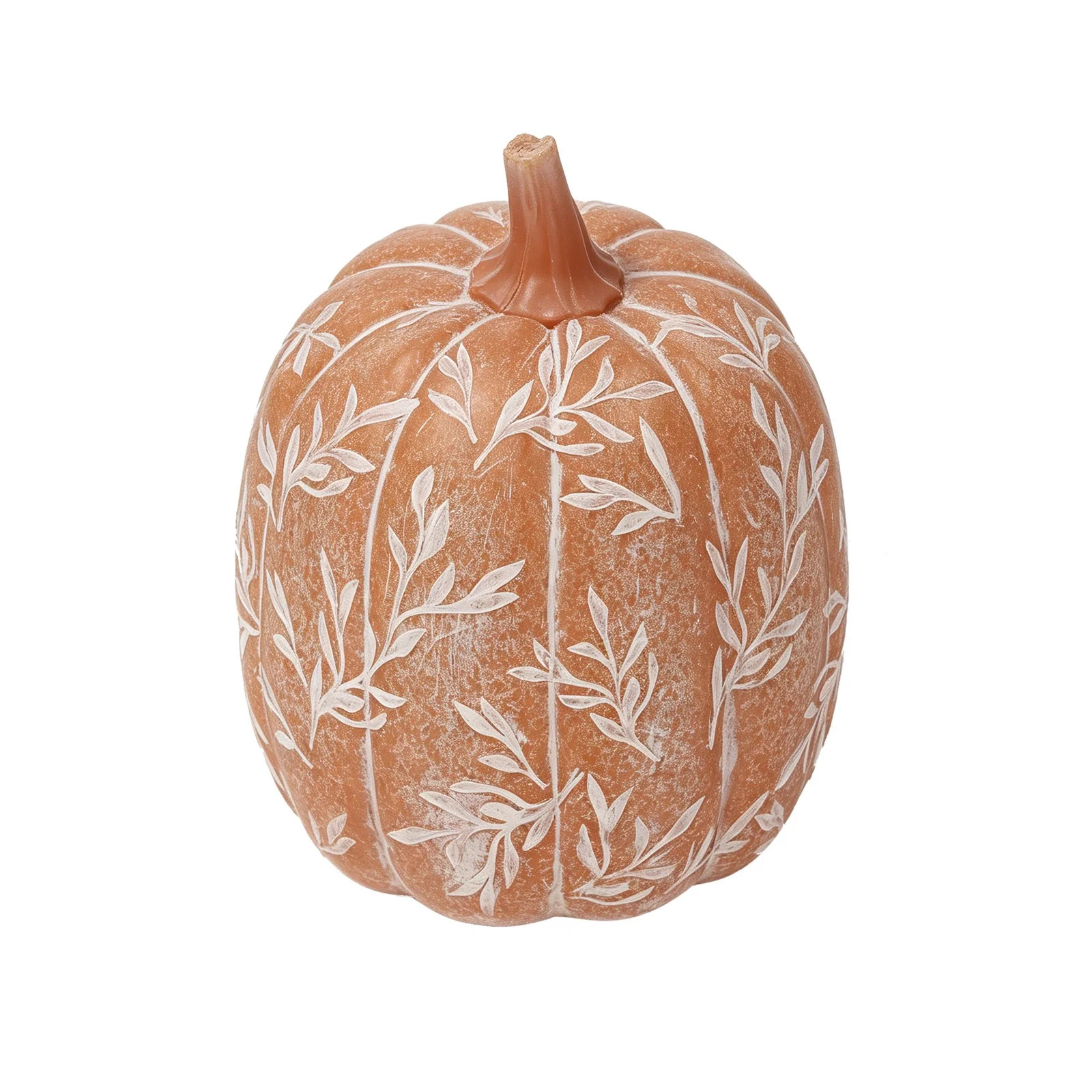 6.29" Resin Pumpkin Figurines, Carved White Vine Pattern Artificial Pumpkin, Mantel and Shelf Display Ornament, Rustic Farmhouse Statue, Fall Thanksgiving Tabletop Home Decoration,Orange2 - Walmart.com | Walmart (US)