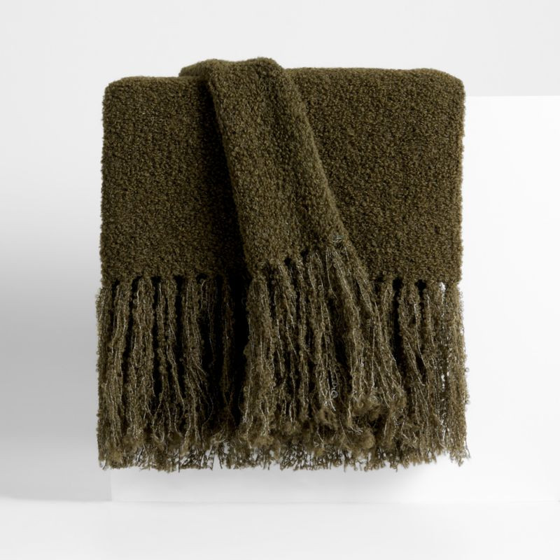 Brushed Alpaca Fringe 70"x50" Oregano Green Throw Blanket by Laura Kim | Crate & Barrel | Crate & Barrel