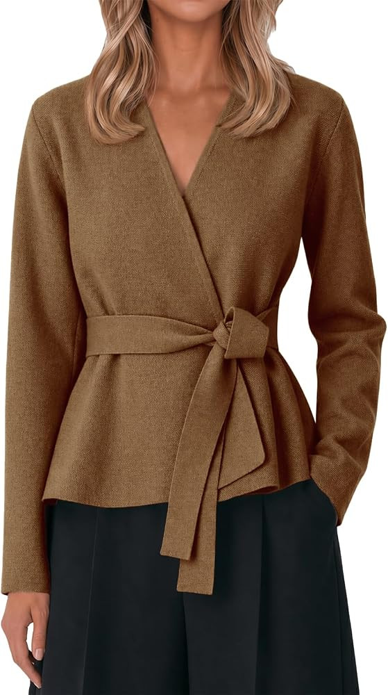 Cicy Bell Womens Open Front Belted Cardigan Long Sleeve Casual Knit Sweater | Amazon (US)
