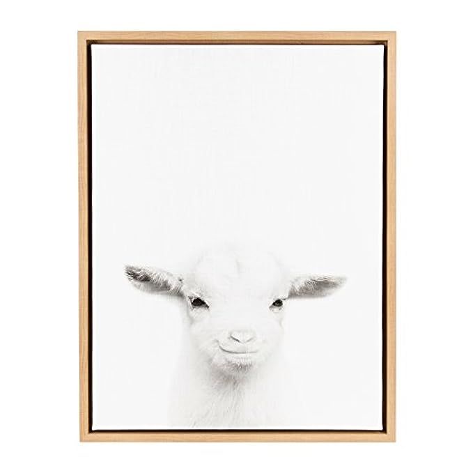 Kate and Laurel Sylvie Baby Goat Black and White Portrait Natural Framed Canvas Wall Art by Simon Te | Amazon (US)