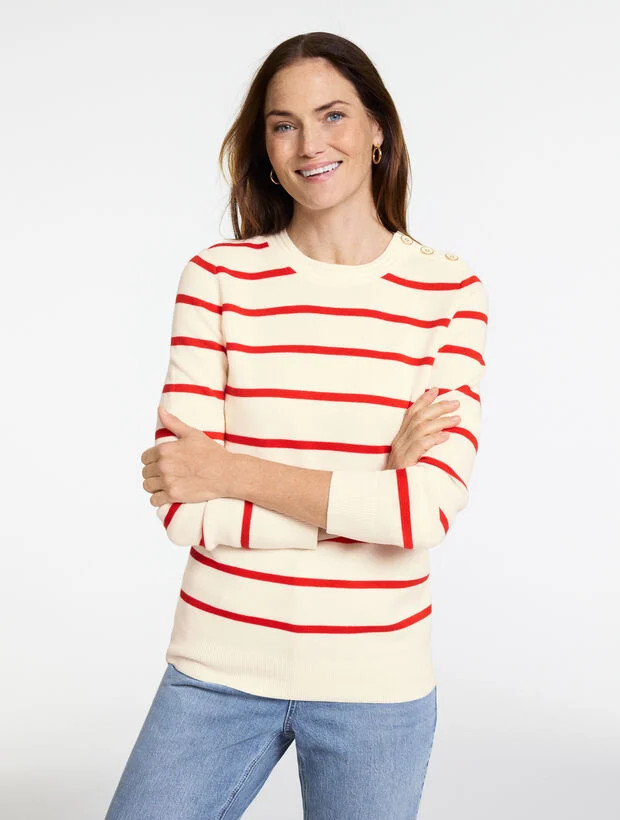 Button Crewneck Pullover - Stripe | Talbots
