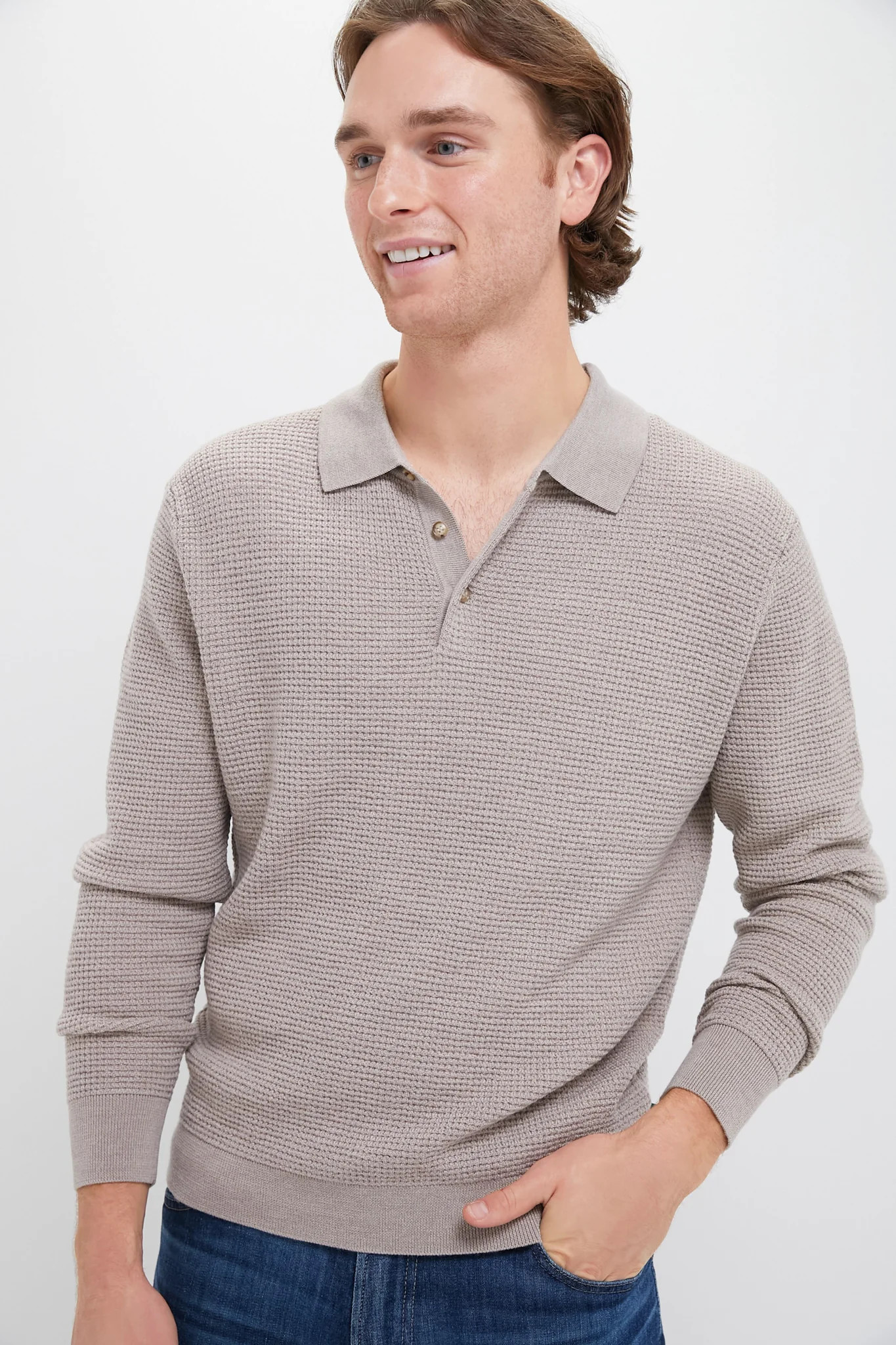 Oatmeal Merino Waffle Polo | Tuckernuck (US)