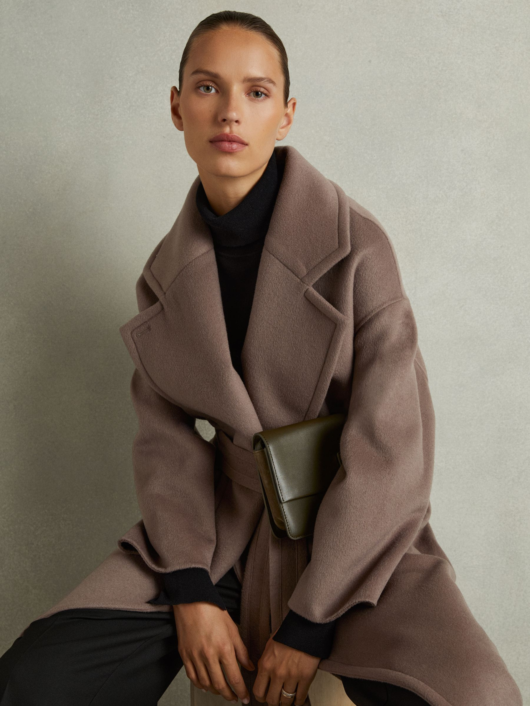 Wool-Blend Blindseam Coat in Mink Neutral | Reiss UK