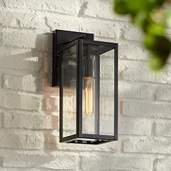 Titan 14 1/4" High Clear Glass and Mystic Black Outdoor Wall Light | Lamps Plus