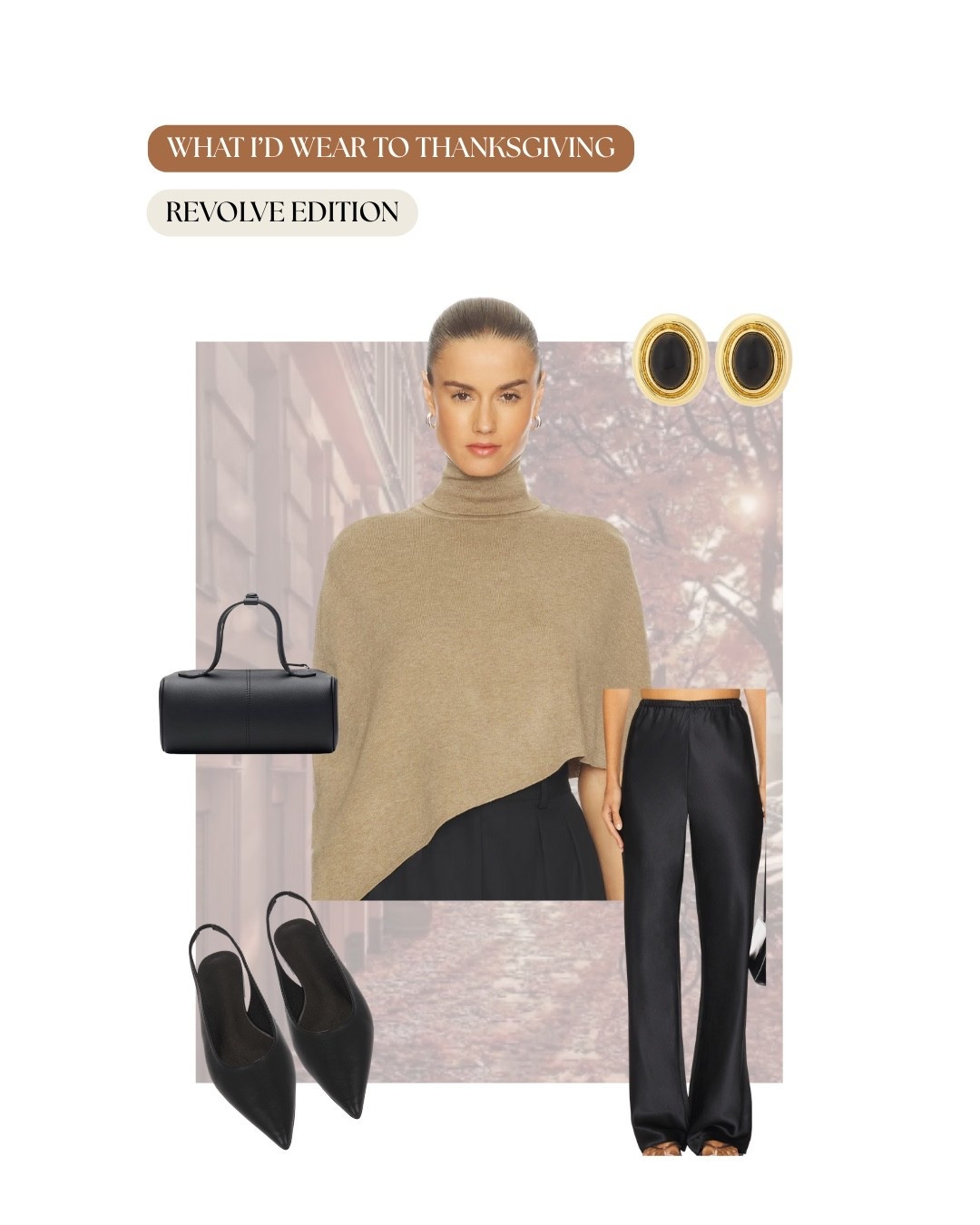 What I’d Wear to Thanksgiving — Revolve Edition 🍁 Comfy but still chic — a flowy cape paired with silk pants (elastic waistband for the win 🙌), black flats, and gold accents. The perfect Thanksgiving outfit idea when you want fall fashion that looks elevated but feels effortless. 

#ThanksgivingOutfit #FallOutfitInspo #RevolveStyle #RevolveFinds #LTKFallFashion #ThanksgivingLooks #HolidayOutfitIdeas #CozyChic #FallFashion #NeutralOutfits

#LTKStyleTip #LTKSeasonal #LTKHoliday
