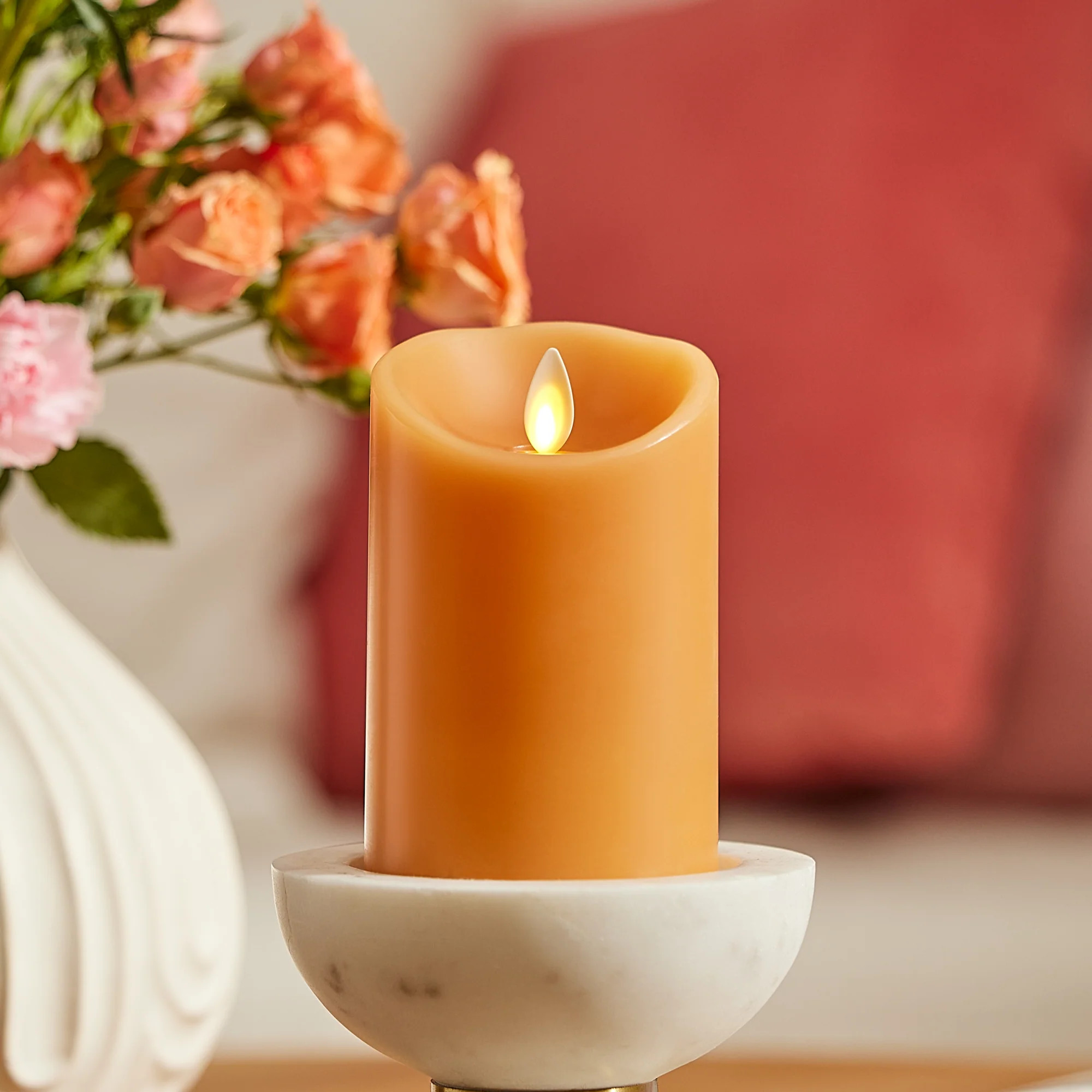 Sunlit Honey Scallop Flameless Candle Pillar | Luminara