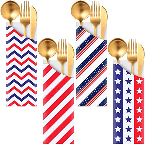 Roowest 100 Pcs 4th of July Silverware Bags Bulk Independence Day Party Supplies Disposable Ameri... | Amazon (US)