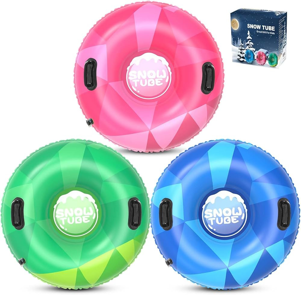 WOLKEK 3Pack Snow Tubes, Snow Sled for Kids and Adults, Cold-Resistant Inflatable Snow Tube, Thic... | Amazon (US)