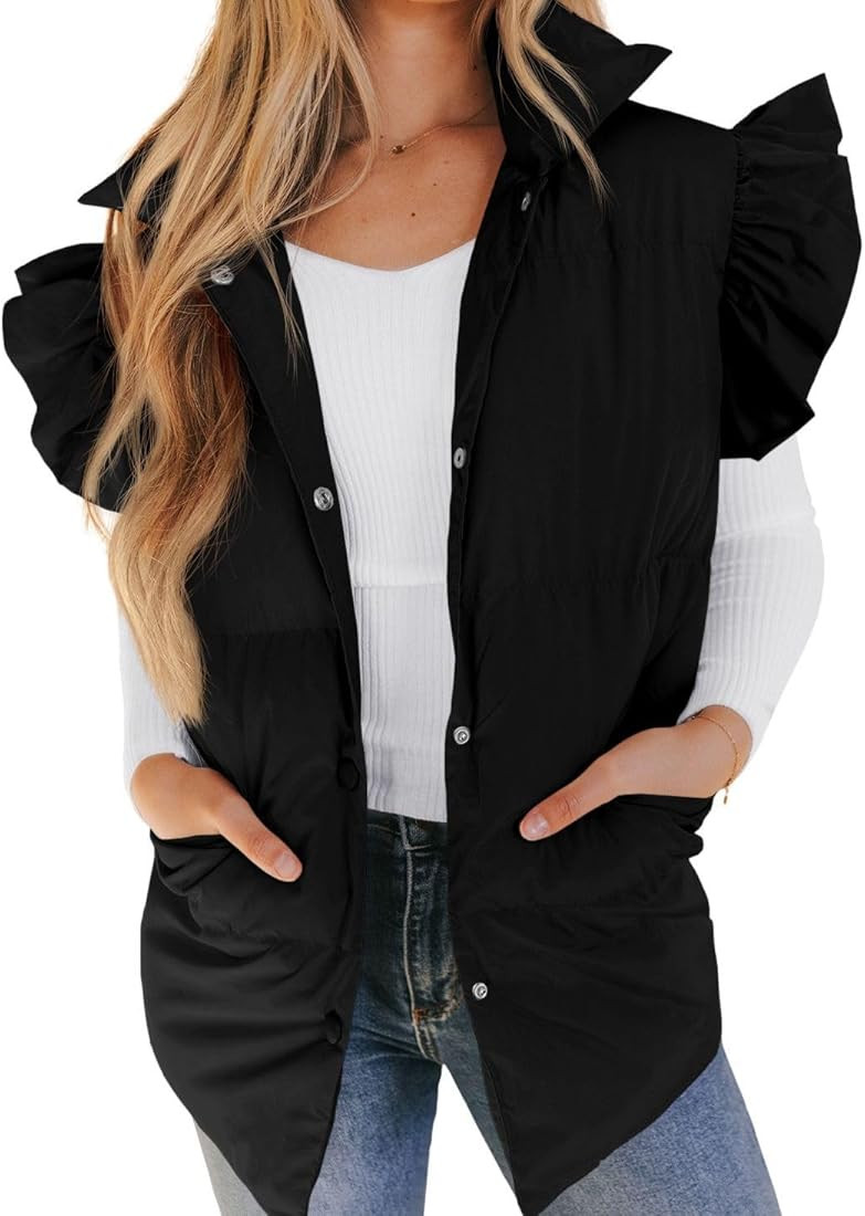 Yimoon Women's Ruffle Puffer Vest Lightweight Sleeveless Padded Gilet Oversized Warm Outwear Vest... | Amazon (US)