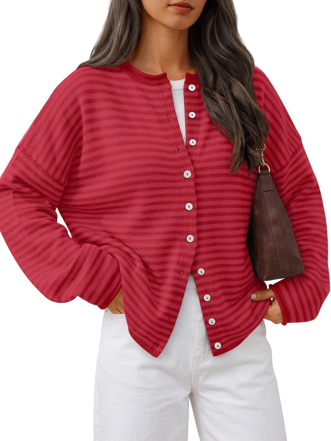 Trendy Queen Rolled Edge Striped Oversized Cardigan 2026 Fall Fashion | Amazon (US)