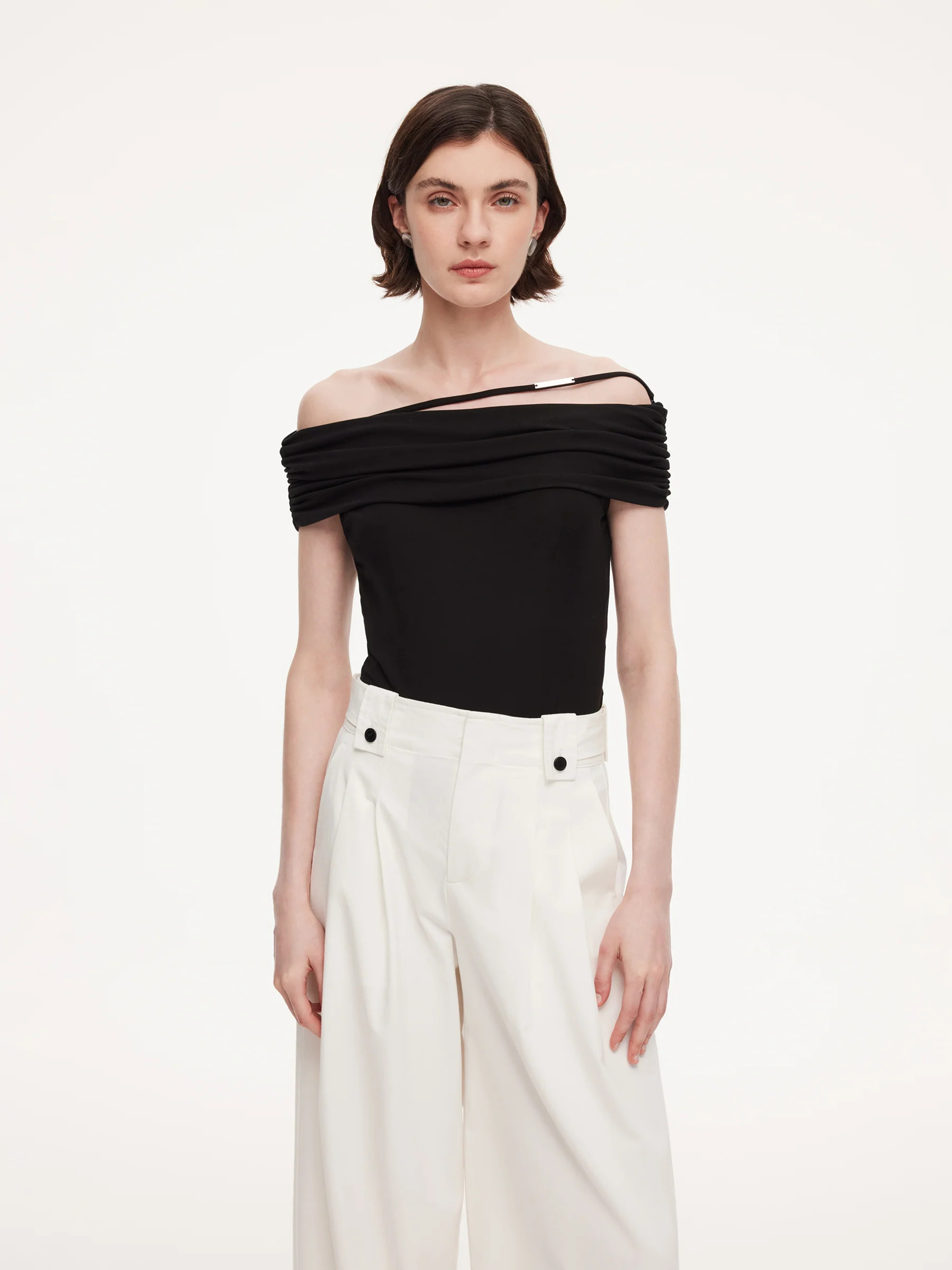 Lyocell Blend Off Shoulder Women Knit Top | GOELIA