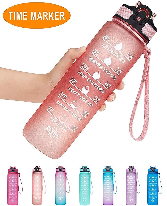 Venture Pal 32oz/22oz Motivational Fitness Sports Water Bottle with Time Marker & Straw, Large Wi... | Amazon (US)