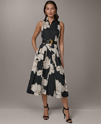 Donna Karan New YorkWomen's Sleeveless Floral Collared Midi Shirt-dress | Macy's