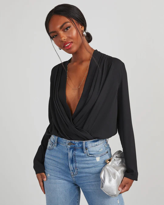 Attraction Long Sleeve Drape Bodysuit | VICI