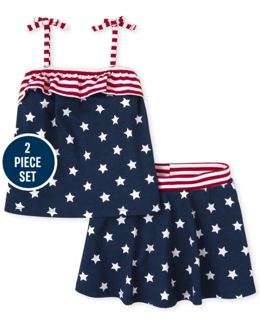 Toddler Girls Americana Sleeveless Star Print Ruffle Top And Star Print Knit Skort 2-Piece Set | ... | The Children's Place