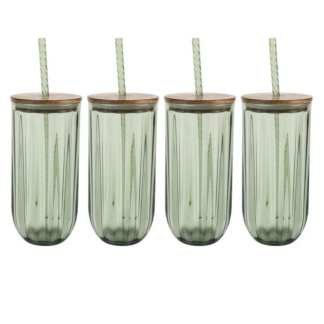 Better Homes & Gardens 4-Piece 21-Ounce Tritan Plastic Sipper and Straw with Acacia Wood Lid Set,... | Walmart (US)