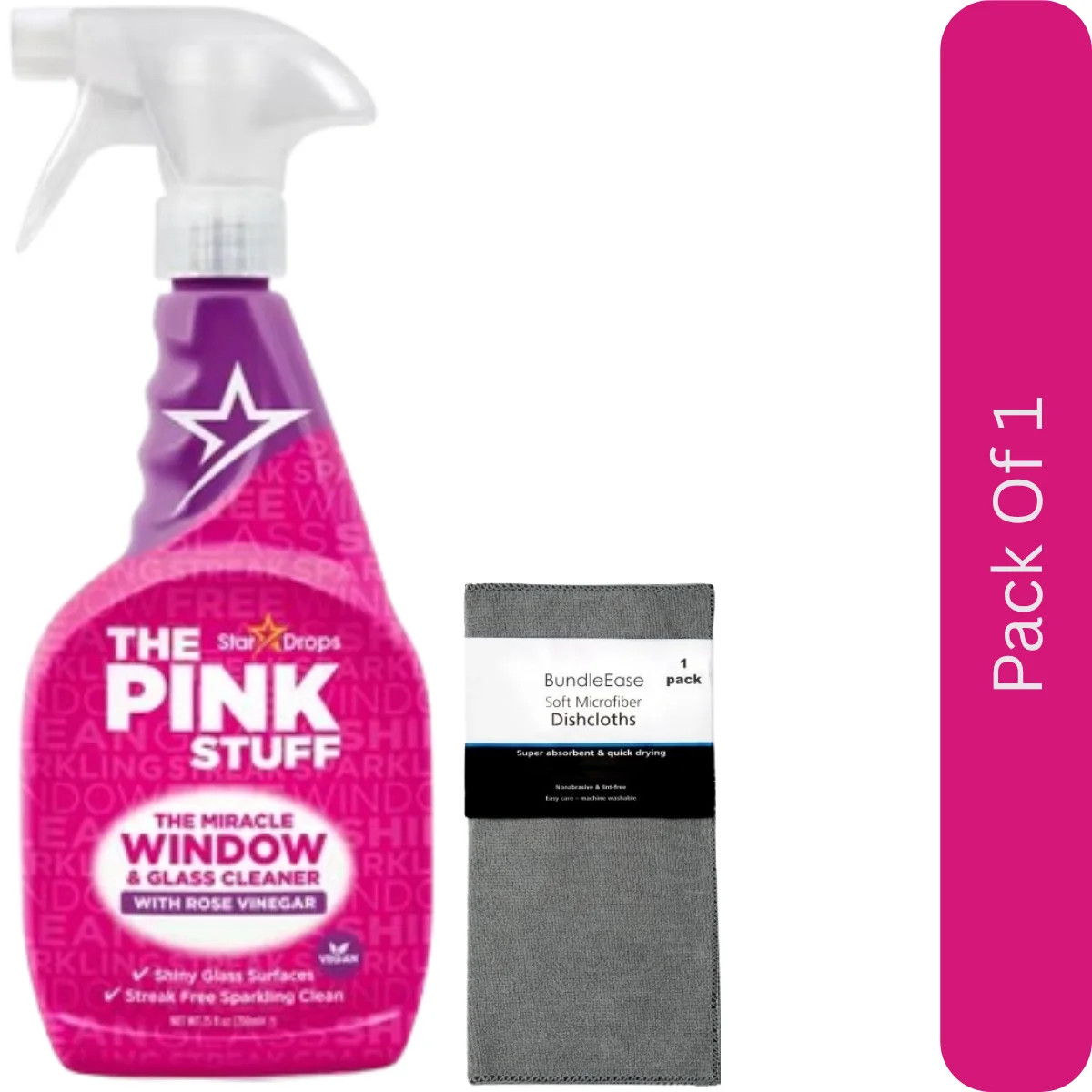 The Pink Stuff Miracle Window & Glass Cleaner Spray, Rose Vinegar, 25.36 fl oz with Microfiber So... | Walmart (US)