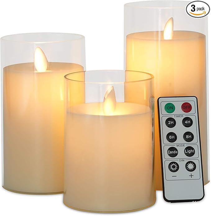 Flameless Candles Flickering Battery Operated Candles Set of 3(H 4"5"6" x D 3") Acrylic Plexiglas... | Amazon (US)