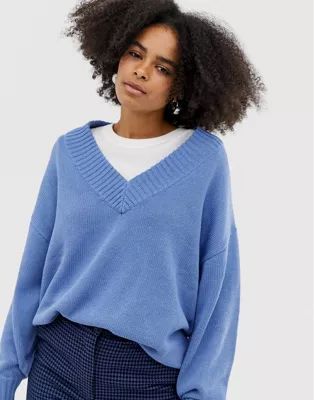 Monki v-neck sweater in blue | ASOS US