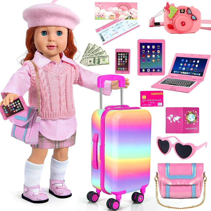 18-inch-Doll-Clothes and Accessories - Doll-Travel-Suitcase Luggage,Clothes and Shoes, Bag, Sungl... | Amazon (US)