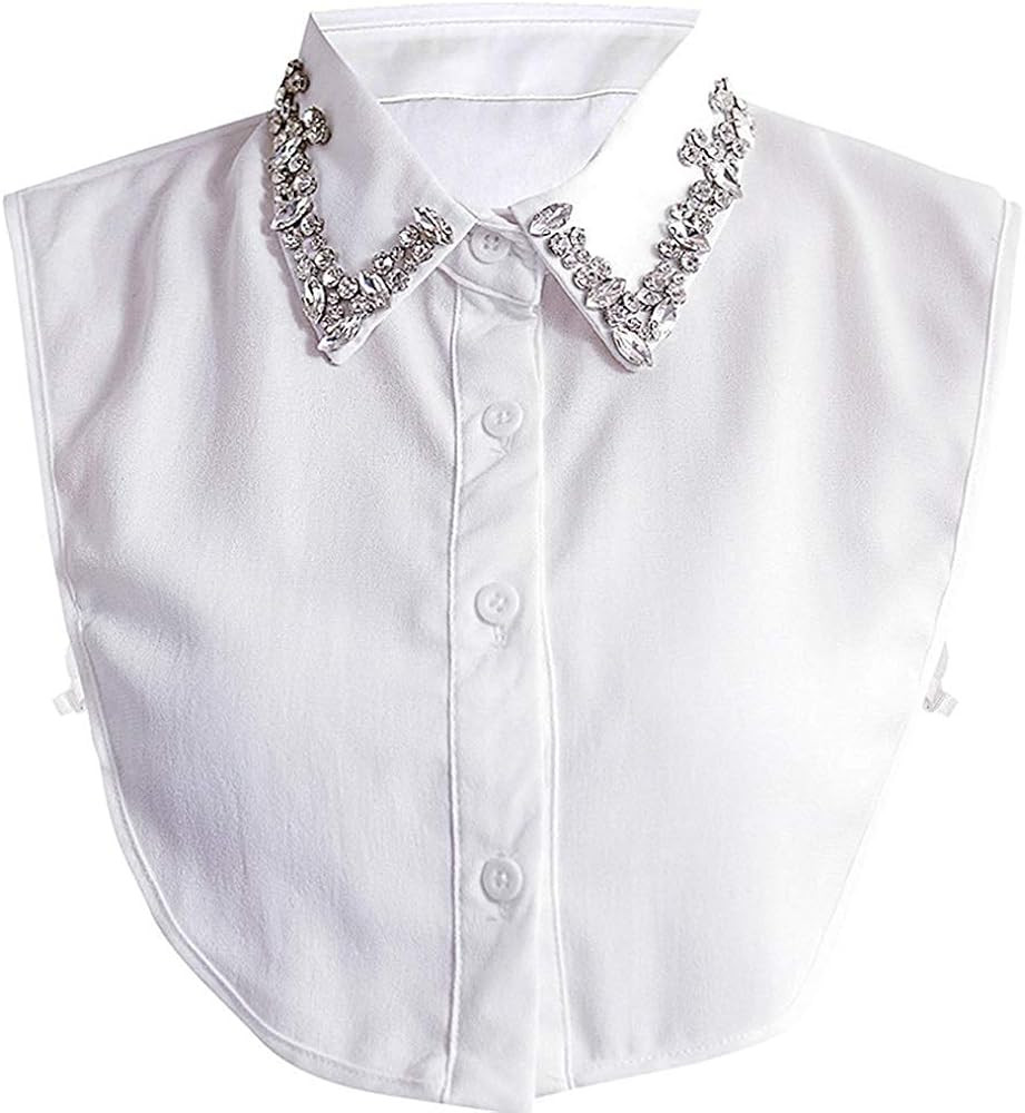 OOCC Women's Rhinestone Faux Collar Long Sleeve Chiffon Blouse, Multi, M | Amazon (US)