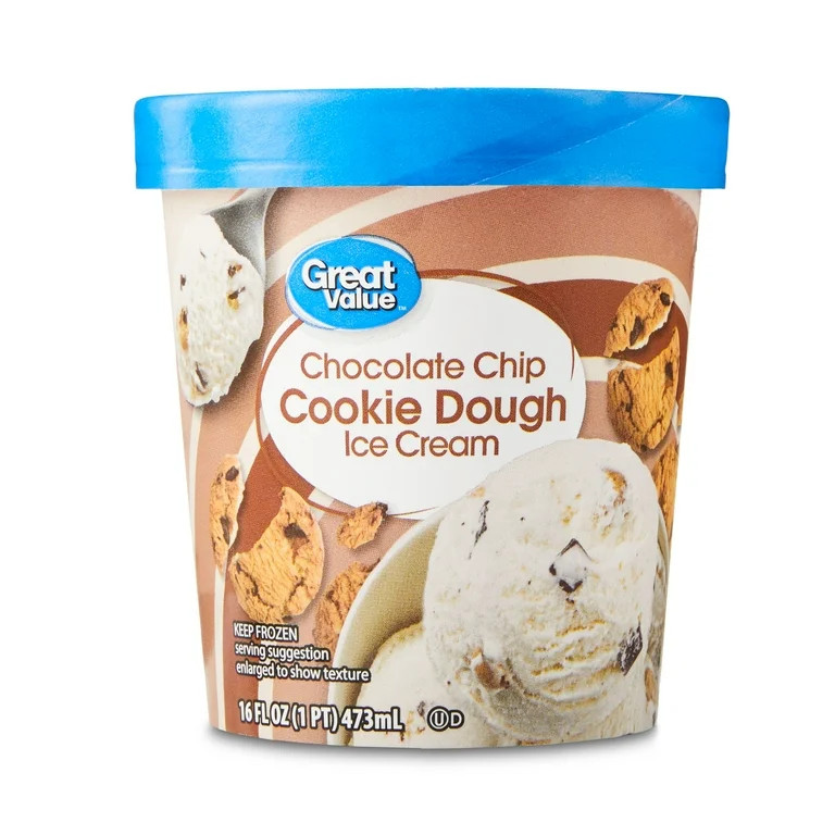 Great Value Chocolate Chip Cookie Dough Ice Cream, 16 fl oz | Walmart (US)