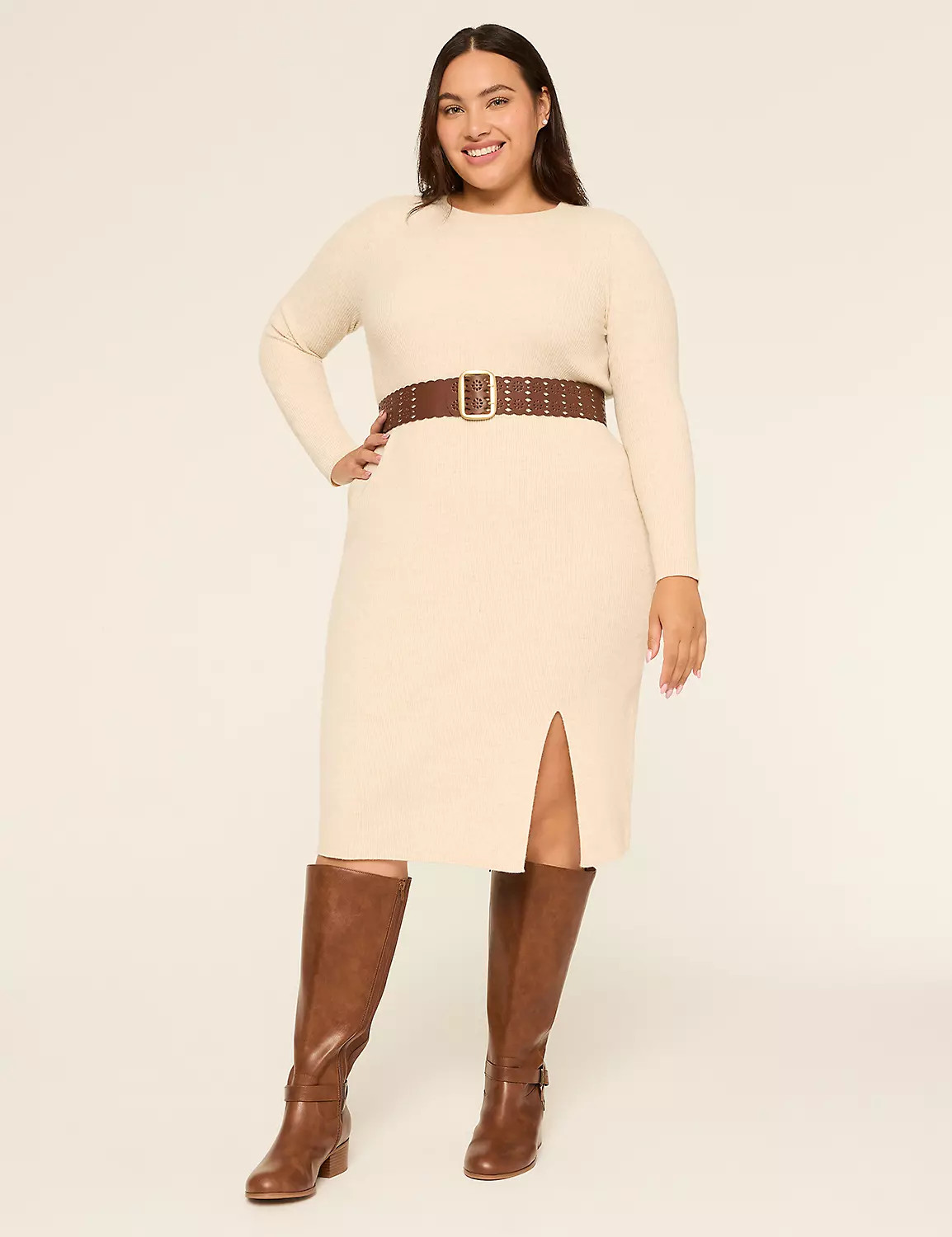 Long-Sleeve Front-Slit Rib Sweater Dress | LaneBryant | Lane Bryant (US)