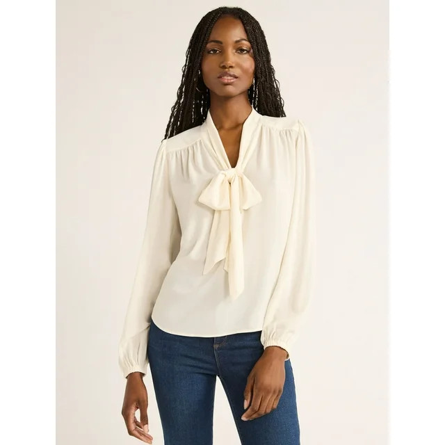 Sofia Jeans Women's Bow Blouse with Long Sleeves, Sizes XS-XXXL - Walmart.com | Walmart (US)