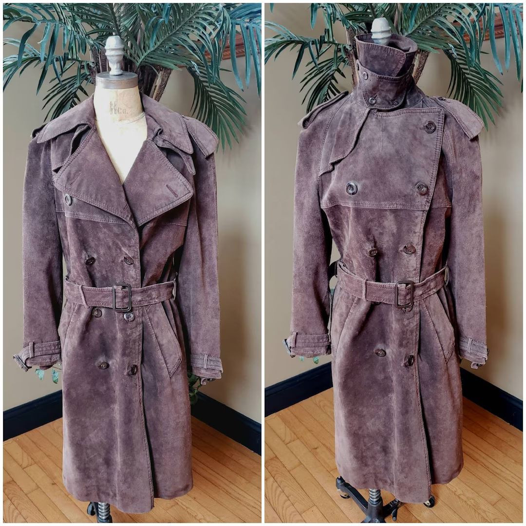 RARE Vintage SAKS Fifth Avenue Suede Leather Trenchcoat Long Trench Jacket_Steampunk Coat_Brown_W... | Etsy (US)