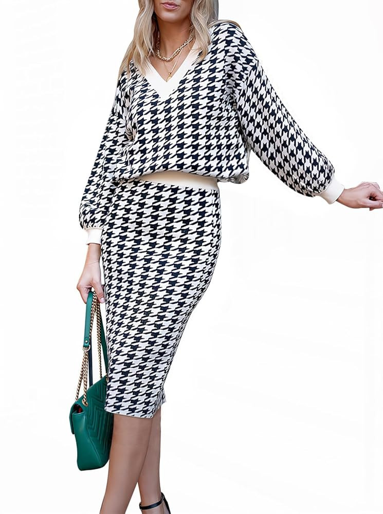 HUUSA Women 2 Piece Sweater Midi Pencil Skirt Set Fall Winter Split Dress Batwing Long Sleeve Ove... | Amazon (US)