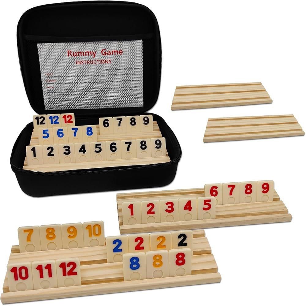 Rummy Cube 6 Player Edition with 6 Wooden Racks/Trays, 160 Rummy Cube Game Set with Portable Case... | Amazon (US)