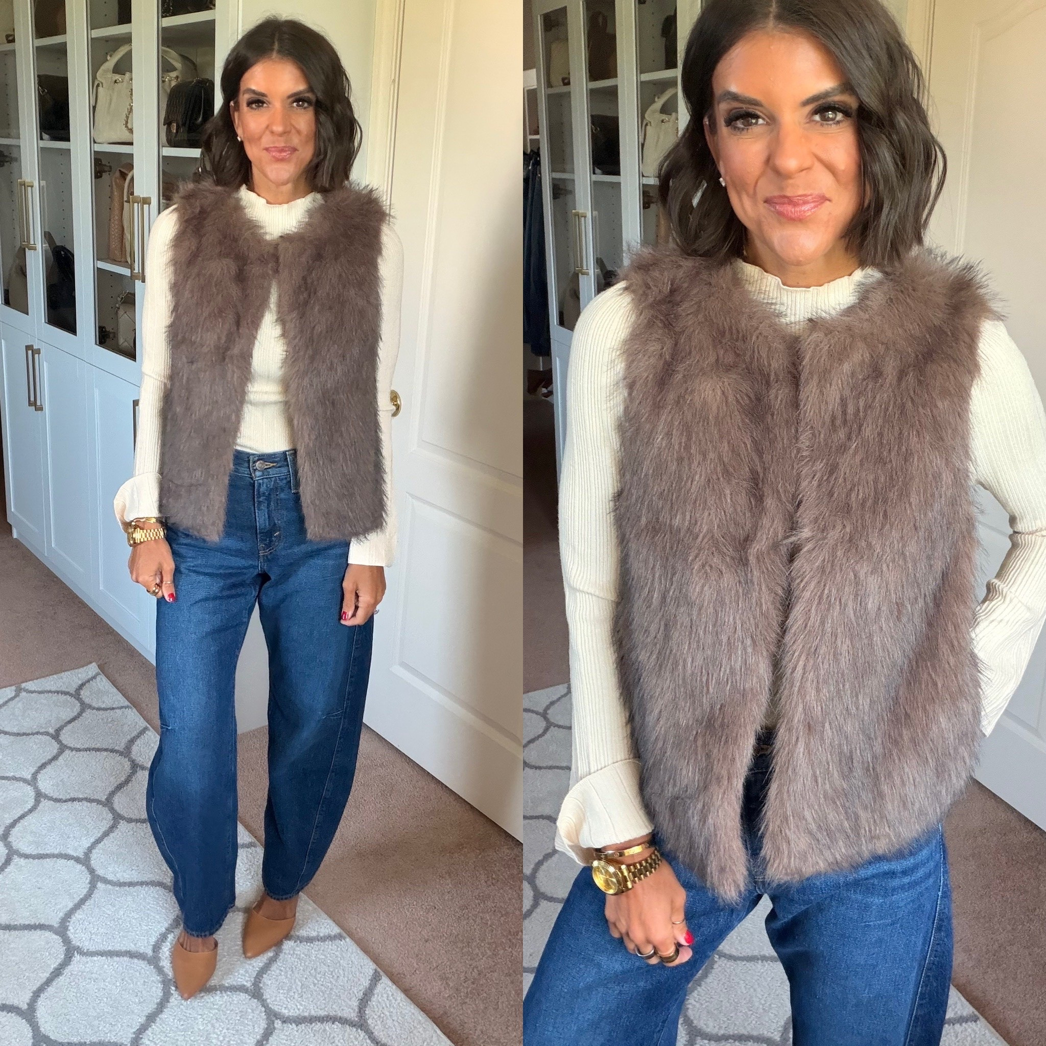 Size small in top and fur vest size 24 in jeans

#LTKdayinmylife #LTKSeasonal #LTKmomlife