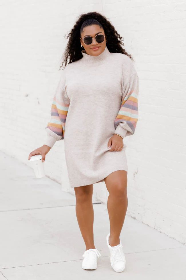Show You Off Taupe Turtleneck Sweater Dress | Pink Lily