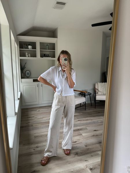 Spring vacation outfit
Sizing: cropped button up in S, linen trouser pants in 26 long, sandals tts

#LTKstyletip #LTKSeasonal