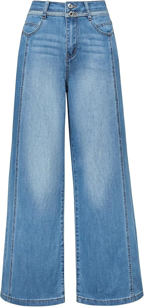 Arach&Cloz Women's Cotton Contrast Waistband Wide Leg Stretchy Denim Jeans 2026 | Amazon (US)