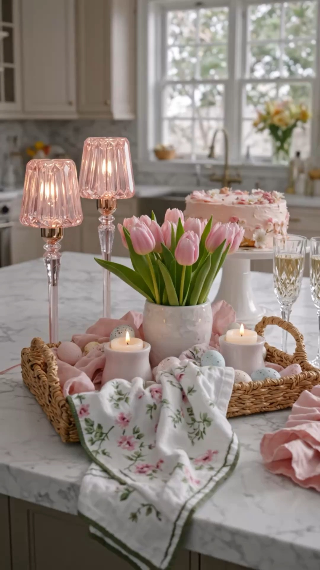 Ready for Good Friday 🌿
A soft Easter moment right at the kitchen island — blush tones, fresh tulips, and a touch of gold to welcome the weekend.

Keeping it effortless and a little undone…
a woven tray layered with pink glassware, floral linens, and just enough spring detail to feel special without overstyling.

It’s not a formal table — just a quiet, pretty pause in the middle of the day ✨

#easterdecor #goodfriday #springtablescape #kitchenisland
#floralnapkin #pinkglassware #tulipseason #kitchenstyling
#tablescapeinspo #springdecor #ltkit #ltkhome #ltkstyle

#LTKFestival #LTKHome