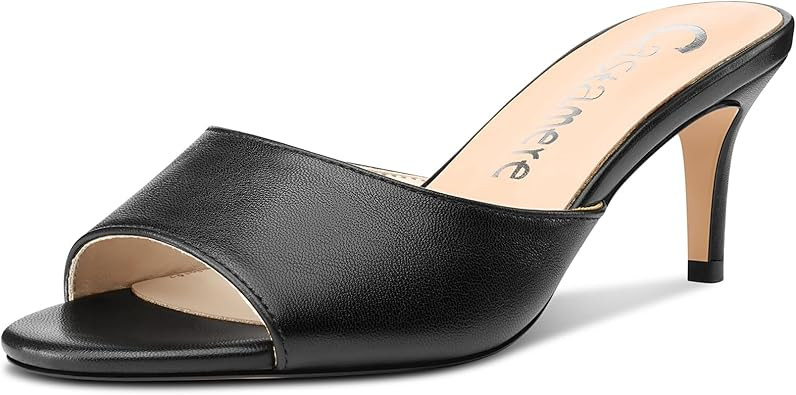 Castamere Round Open Toe Heeled Sandals for Women Mid Kitten Heels Slip-on Dress Mules Office Cas... | Amazon (US)