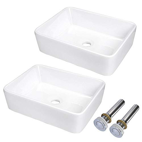 Aquaterior Rectangle Porcelain Above Counter Vessel Sink Bathroom Ceramic Wash Basin with Pop up ... | Amazon (US)