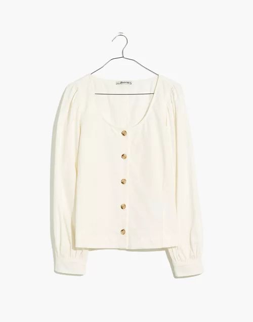 Corduroy Shirred-Sleeve Button-Front Top | Madewell