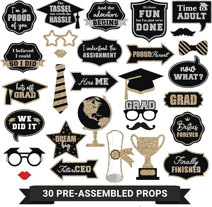 Fully Assembled Graduation Photo Booth Props - Set of 30 - Class of 2026 Graduation Selfie Signs ... | Amazon (US)