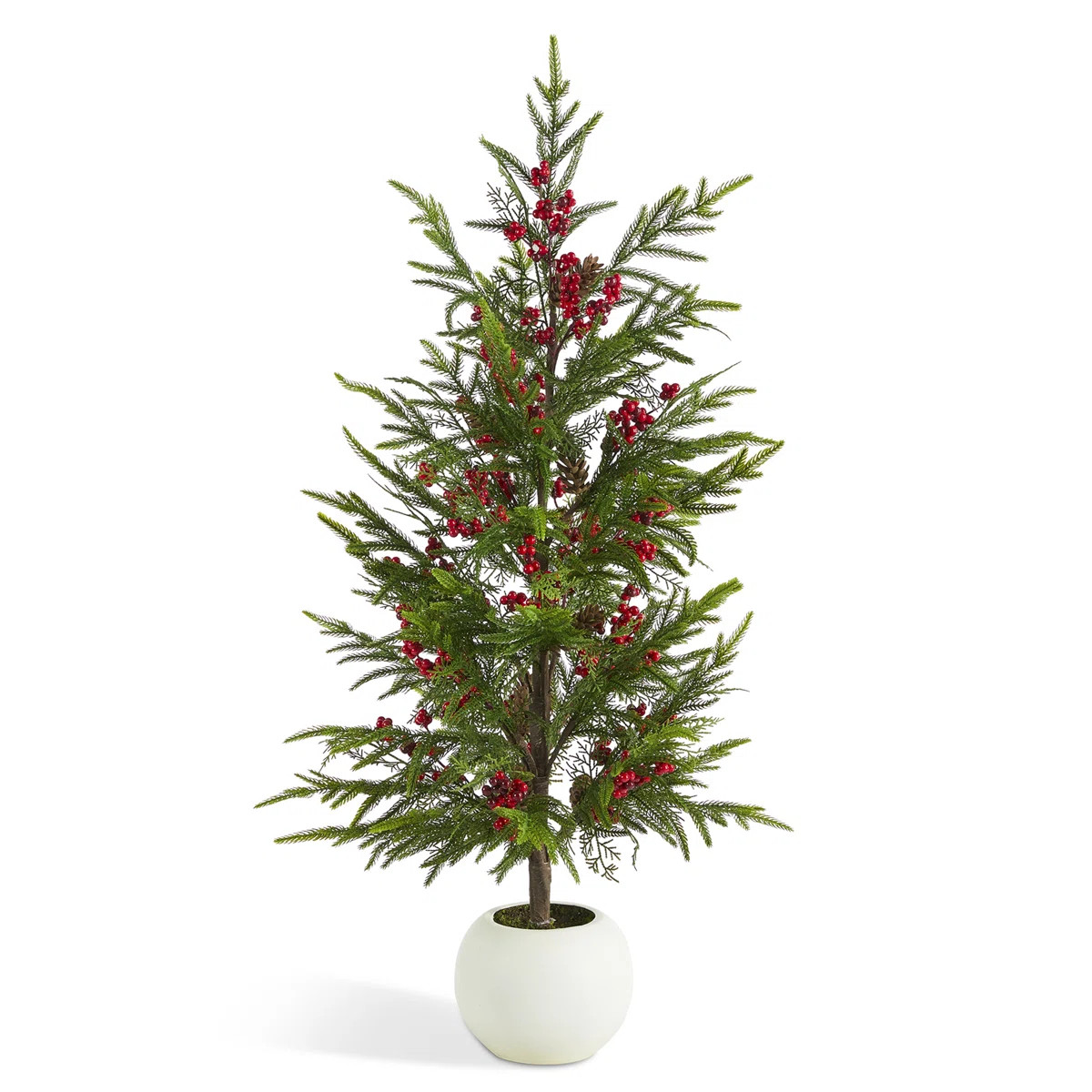 37.5"H Christmas Greenery PE Dripping Pine Porch Tree with Pinecones and Red Berries | Wayfair North America