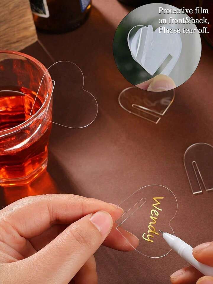 30pcs, Acrylic Heart Shaped Beverage Label Wedding Festival Party Restaurant Wine Water Cup Glass... | SHEIN